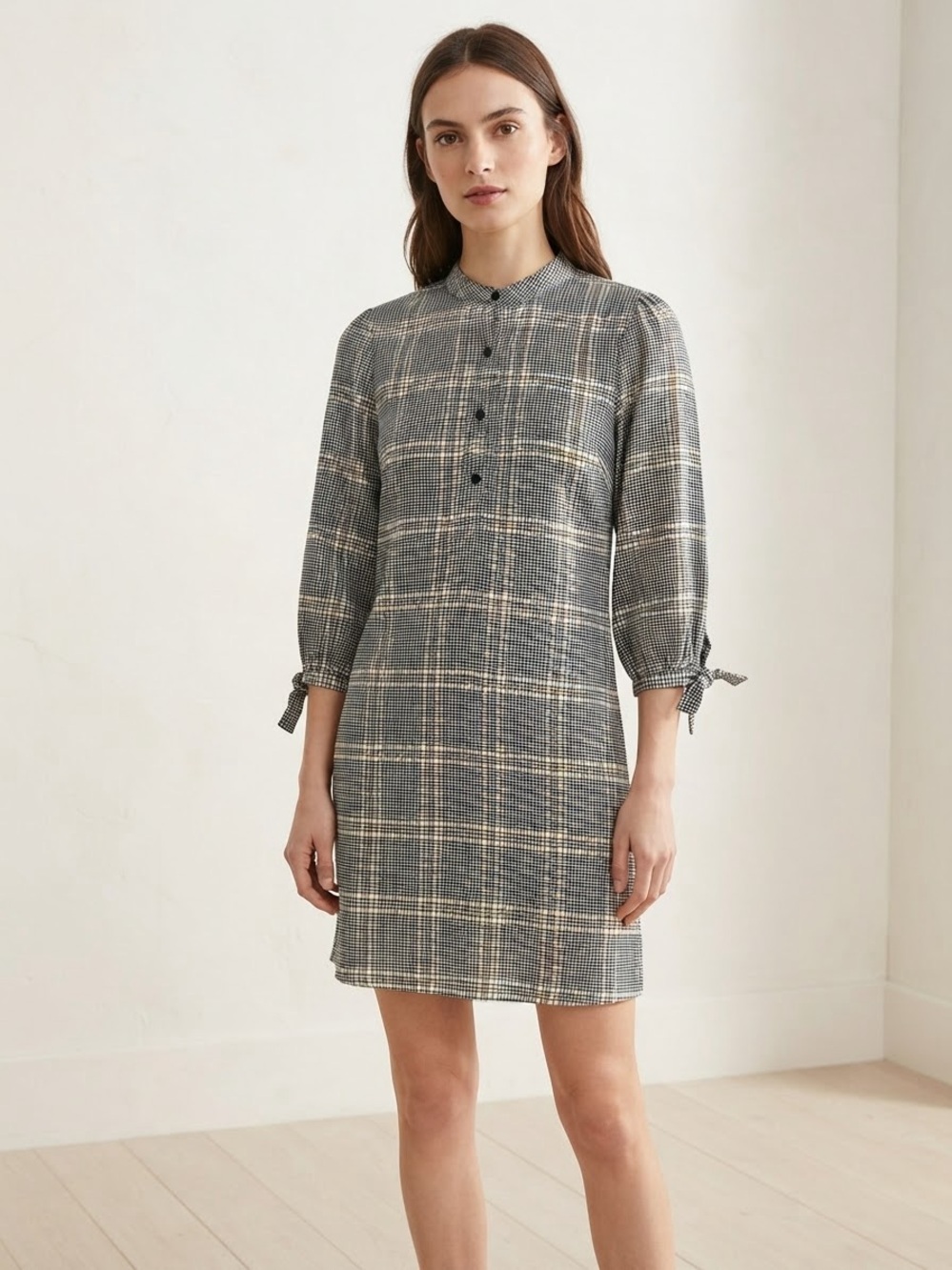 Zara Grey Plaid Long Sleeve Henley Shirt